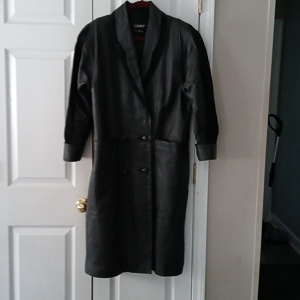 Comint geniune leather black trench coat with suede accents Sz MP